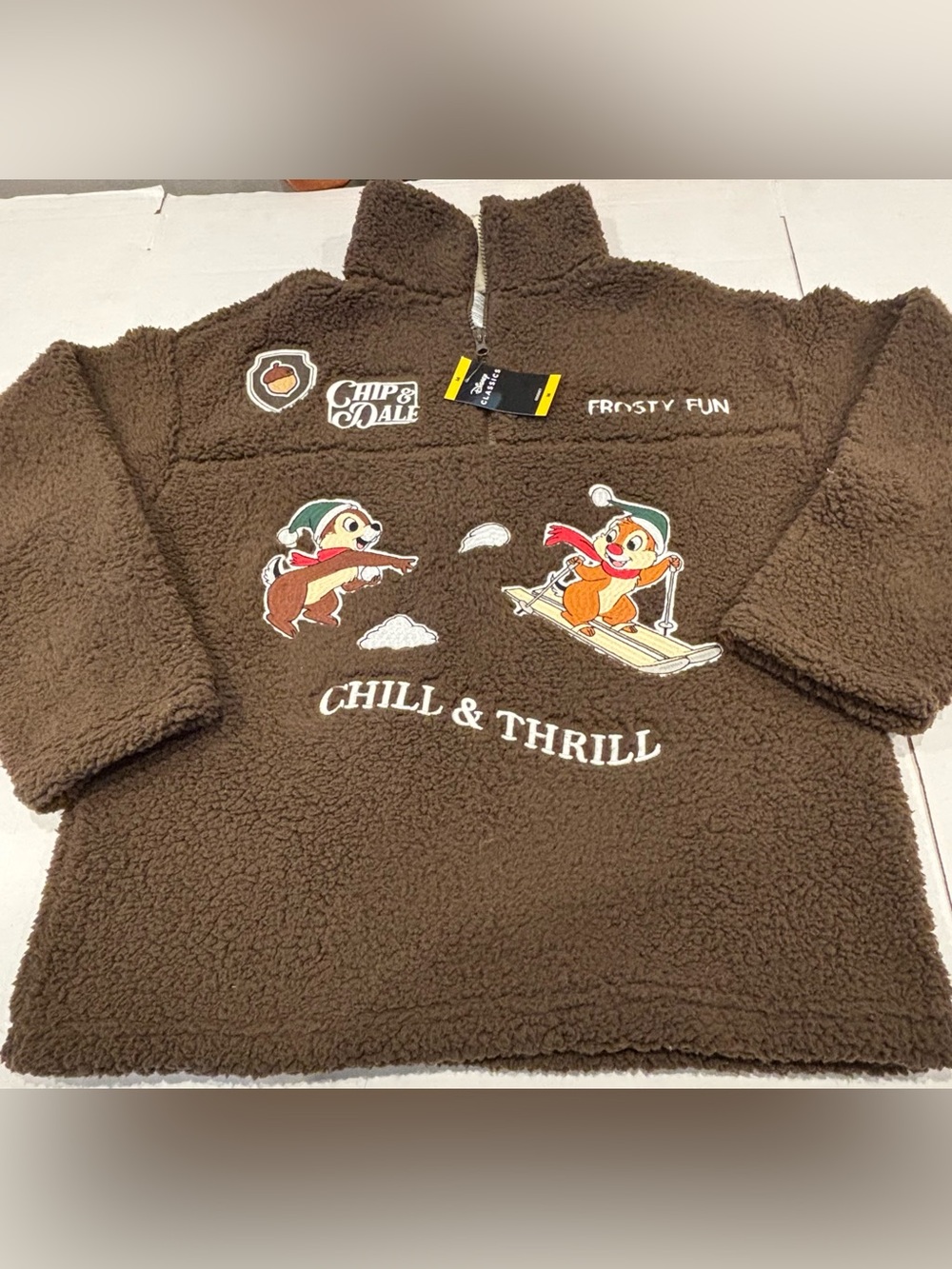 Disney Brown 'Chill & Thrill' Chip & Dale Sherpa Pullover